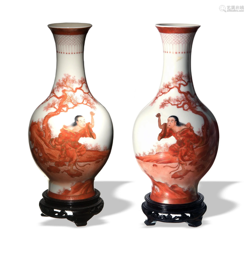 Pair of Chinese Iron Red Vases, Republic Period