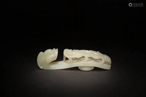 Chinese White Jade Dragon Hook, 18th Century or Earlier