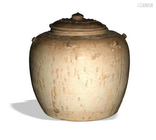 Chinese White Covered Jar with 6 Handles, Tang