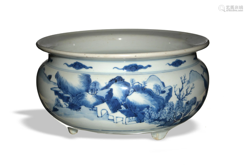 Chinese Blue and White Tripod Censer, Kangxi