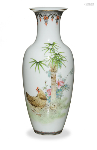 Chinese Eggshell Vase with Chickens, 1950s-1970s