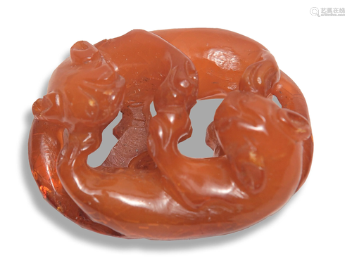 Chinese Carved Amber Double Badger, 18th Century