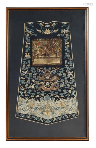 Chinese Framed Dragon Robe Panel, 19th Century