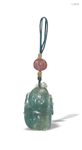 Chinese Carved Blue Tourmaline Pendant, 19th Century