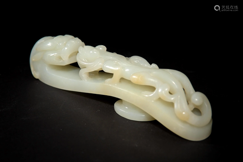 Chinese White Jade Dragon Hook, 18th Century or Earlier