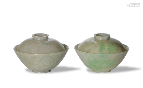 Pair of Chinese Jadeite Bowls, 19th Century