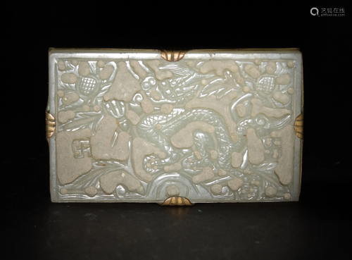 Chinese Jade Dragon Plaque with Box, Ming