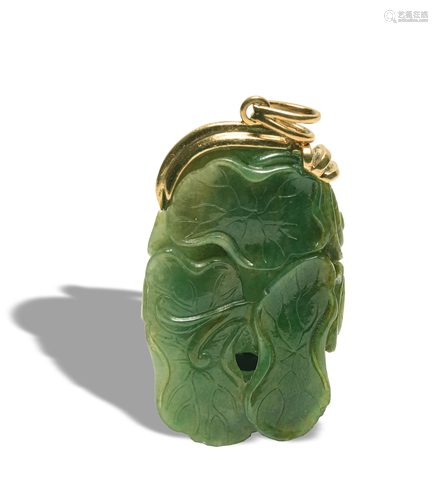 Chinese Jadeite Lotus Pendant, 19th Century