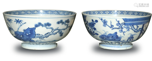 Pair of Chinese Blue and White Bowls, Kangxi