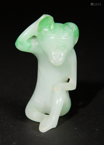 Chinese Jadeite Monkey Carving, 19th Century