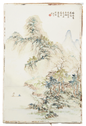 Chinese Landscape Porcelain Plaque, Late 19th Century