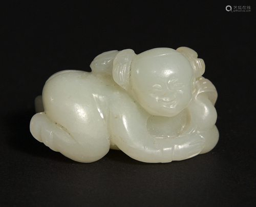 Chinese White Jade Toggle of Boy, 18th Century