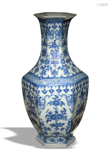 Chinese Blue and White Floral Vase, 19th Century