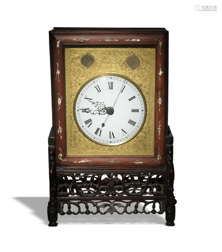 Chinese Rosewood and Brass Table Clock, Republic