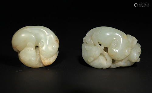 2 Chinese Jade Toggles of Beasts, 18-19th Century