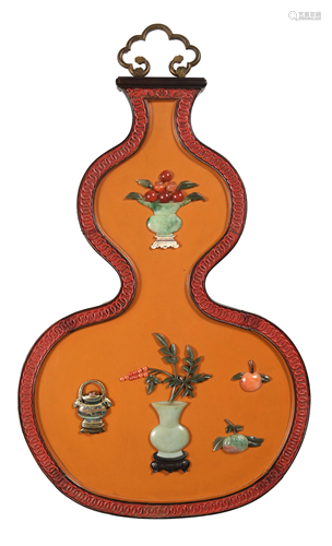 Chinese Inlaid Zitan Hulu-Shape Panel, 19th Century