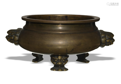 Chinese Bronze Censer with Beast Handles, 19th Century