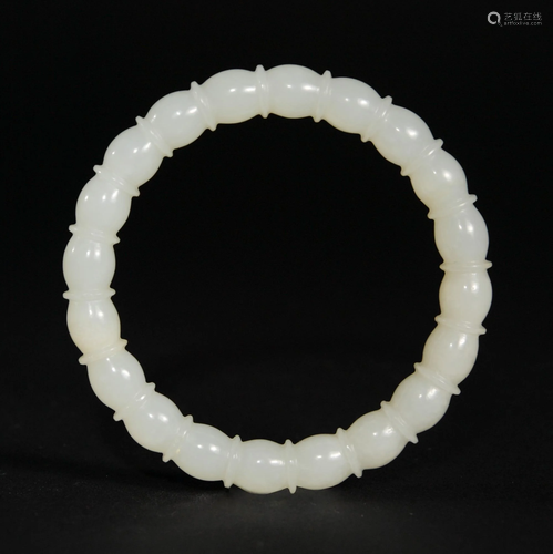 Chinese White Jade Lotus Root Bangle, 18th Century