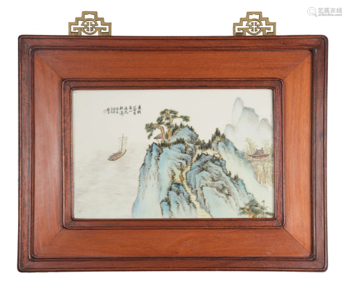 Chinese Famille Rose Landscape Plaque, Xu Zhongnan