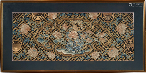 Chinese Silk Embroidery Panel with Ruyi, 19th Century