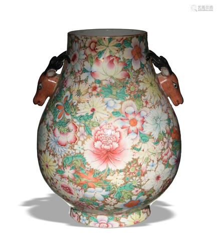 Chinese Famille Rose Deer Head Vase, Republic