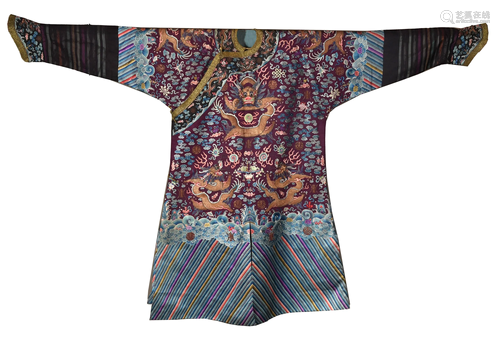 Chinese Purple Ground Dragon Robe, 19th Century