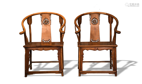 Pair of Chinese Huanghuali Horseshoe Chairs