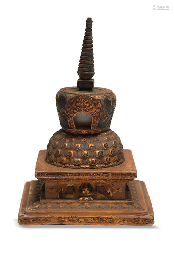 Chinese Gilt Wooden Stupa Shrine, 18th Century