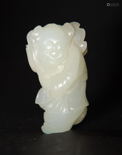 Chinese White Jade Carving of a Boy, 19th Century