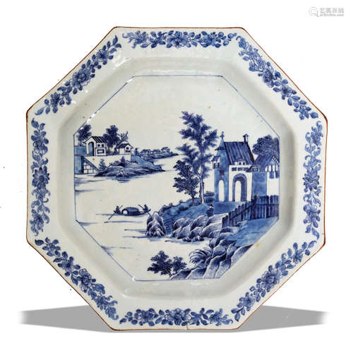 Chinese Blue and White Octagonal Charger, 18th Century