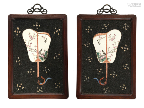 Pair of Chinese Porcelain Inlaid Panels, Republic