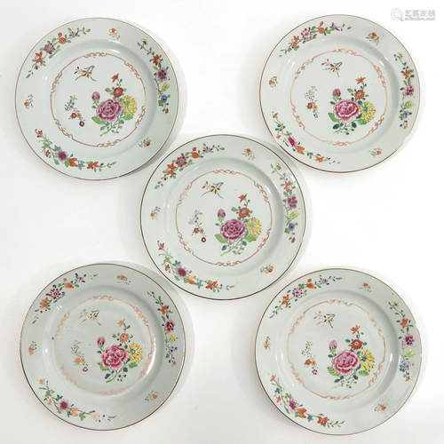 A Series of 5 Famille Rose Plates