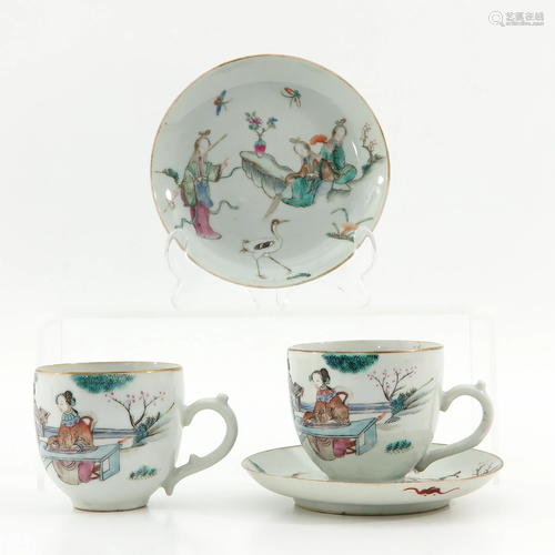 Two Famille Rose Cups and Saucers