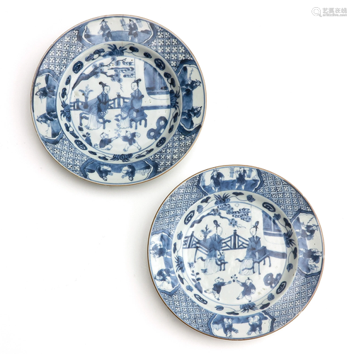 A Pair of Blue and White Plates