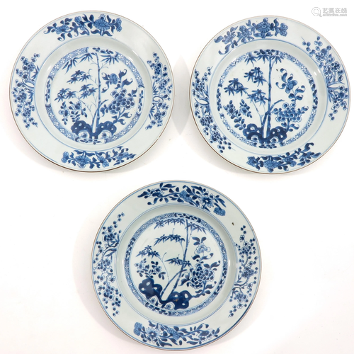 A Series of 3 Blue and White Plates