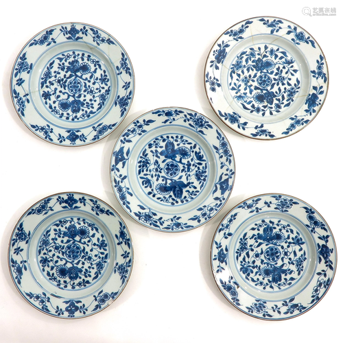 A Series of 5 Blue and White Plates