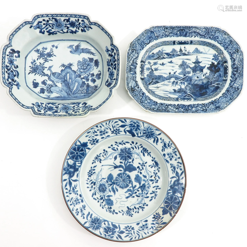 A Collection of 3 Blue and White Porcelain