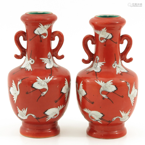 A Pair of Crane Decor Vases