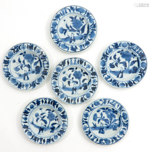 A Series of 6 Small Blue and White Plates