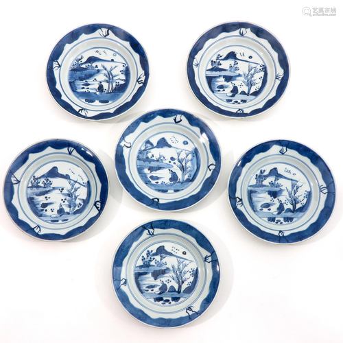 A Series of 6 Blue and White Plates