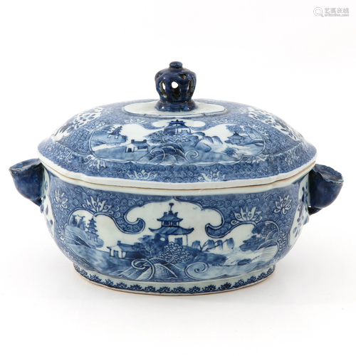 A Blue and White Tureen and Cover