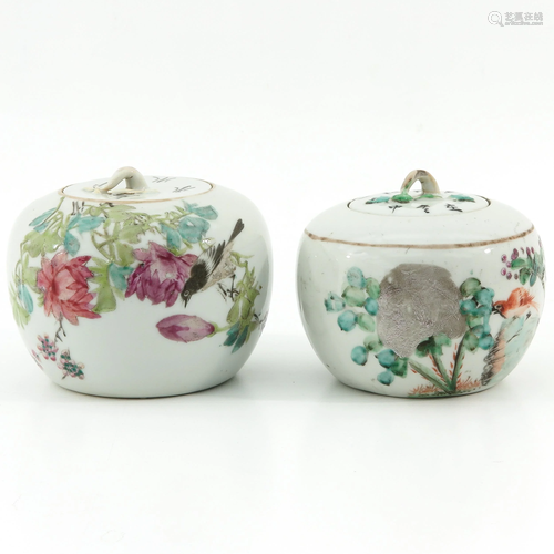 Two Qianjiang Cai Decor Jars and Covers