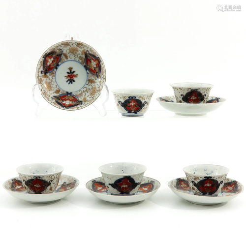 A Series of 5 Imari Cups and Saucers