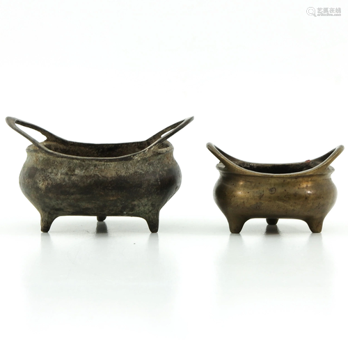 Two Small Bronze Censers