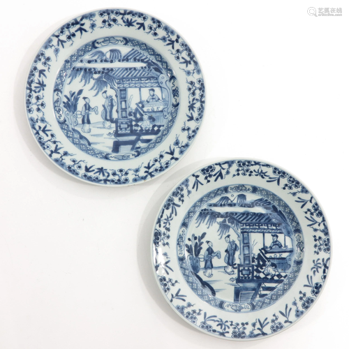 A Pair of Blue and White Plates