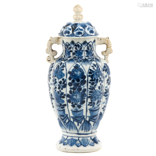 A Blue and White Vase with Cover