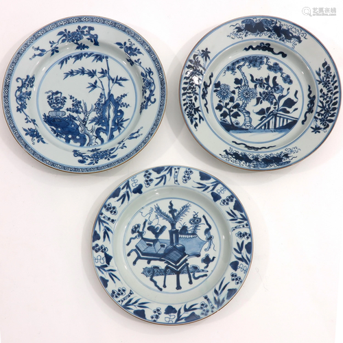 A Collectin of 3 Blue and White Plates