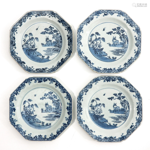 A Series of 4 Blue and White Plates