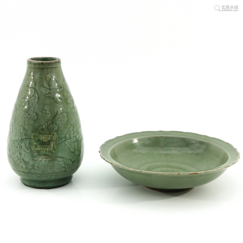 A Celadon Vase and Bowl