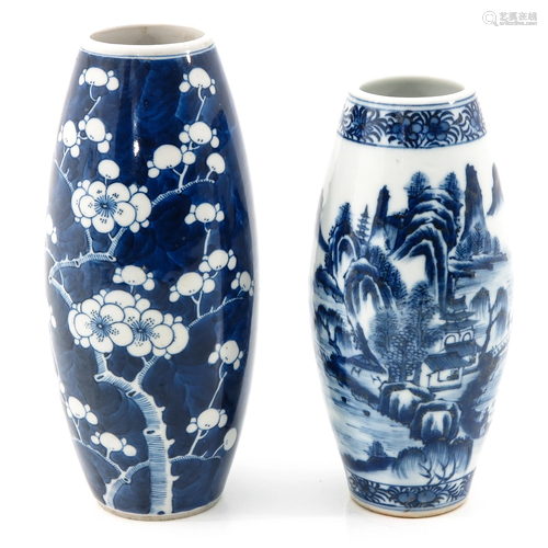 A Lot of 2 Blue and White Vases